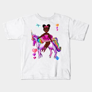 Princess on a unicorn cute black girl African American ballerina Kids T-Shirt